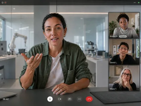 A CHNGMKR-arranged video call: a changemaker talking with three participants.